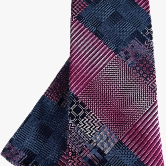 Stacy Adams Men's Tie Hanky Set Fushia Cobalt Blue Plaids Checks Microfiber New - Picture 4 of 5